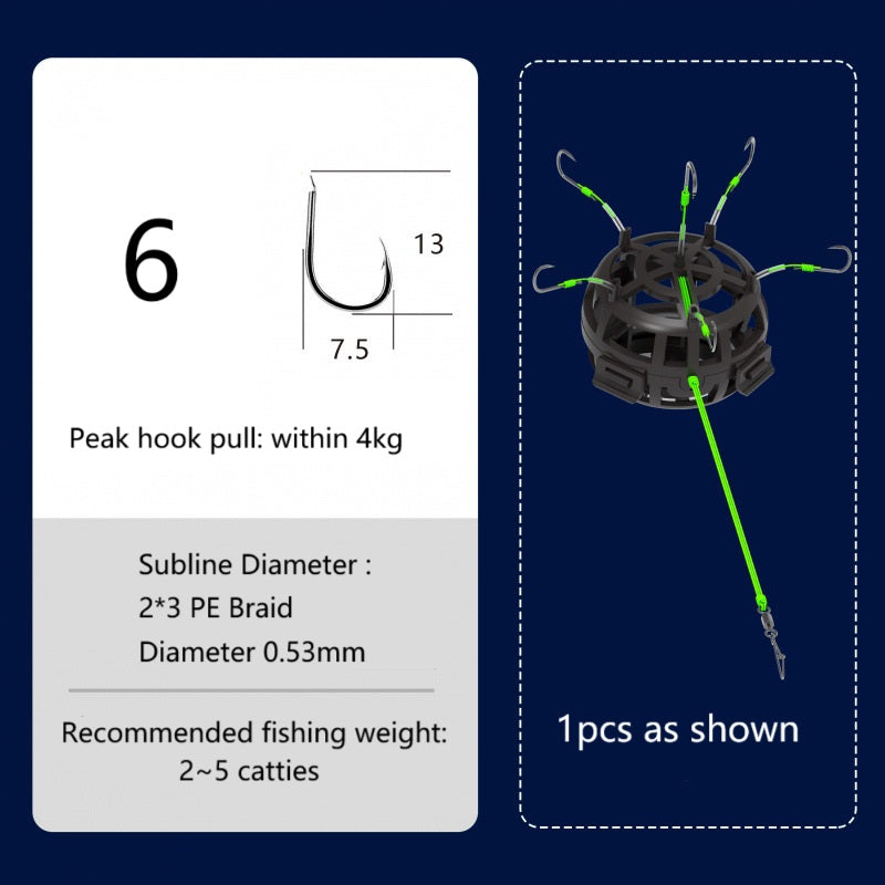 Fishing Bait Cage 6 Hook Carbon Steel Line Group Feeder Sinker Square Bait Shape 1pcs