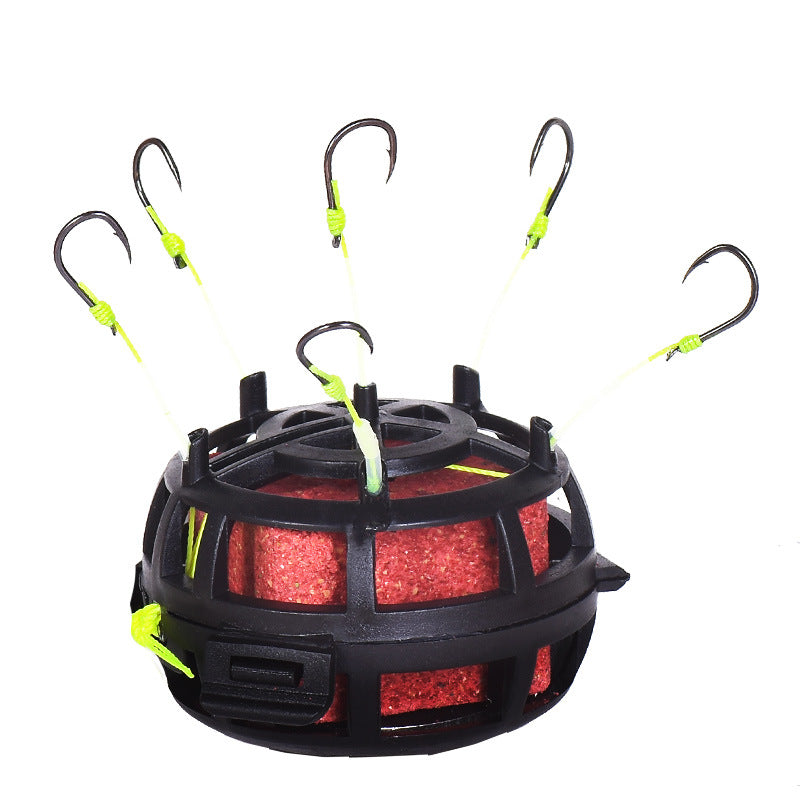 Fishing Bait Cage 6 Hook Carbon Steel Line Group Feeder Sinker Square Bait Shape 1pcs
