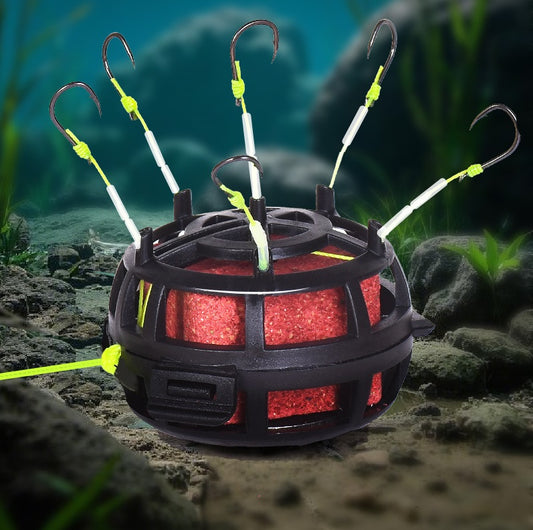 Fishing Bait Cage 6 Hook Carbon Steel Line Group Feeder Sinker Square Bait Shape 1pcs