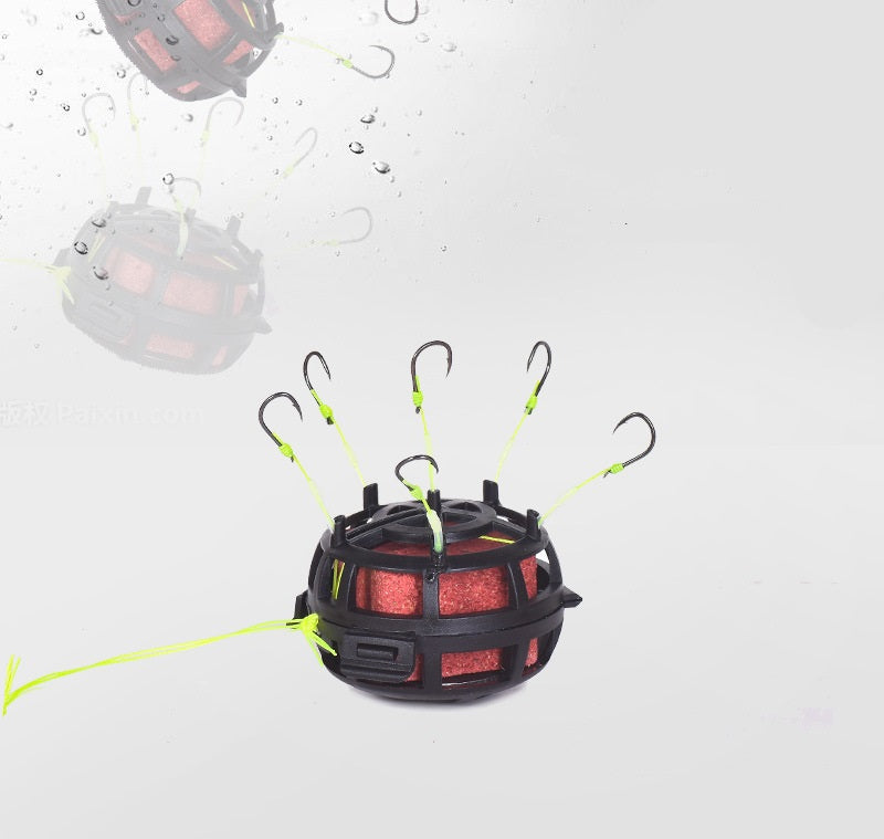 Fishing Bait Cage 6 Hook Carbon Steel Line Group Feeder Sinker Square Bait Shape 1pcs