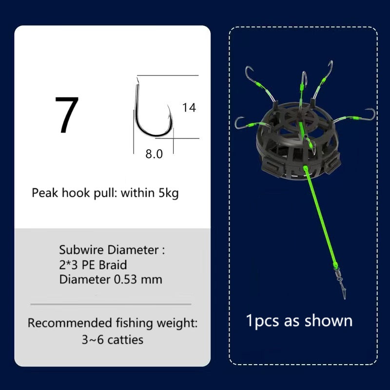 Fishing Bait Cage 6 Hook Carbon Steel Line Group Feeder Sinker Square Bait Shape 1pcs
