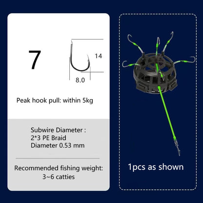 Fishing Bait Cage 6 Hook Carbon Steel Line Group Feeder Sinker Square Bait Shape 1pcs