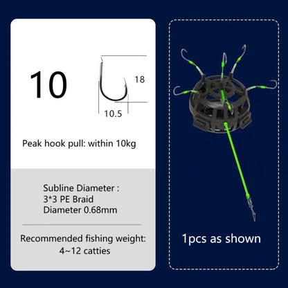 Fishing Bait Cage 6 Hook Carbon Steel Line Group Feeder Sinker Square Bait Shape 1pcs