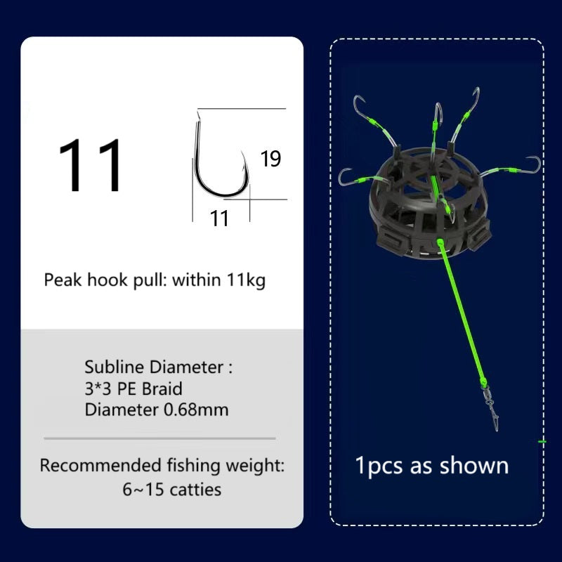 Fishing Bait Cage 6 Hook Carbon Steel Line Group Feeder Sinker Square Bait Shape 1pcs