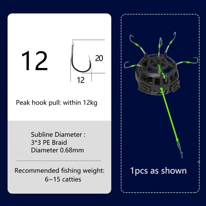 Fishing Bait Cage 6 Hook Carbon Steel Line Group Feeder Sinker Square Bait Shape 1pcs