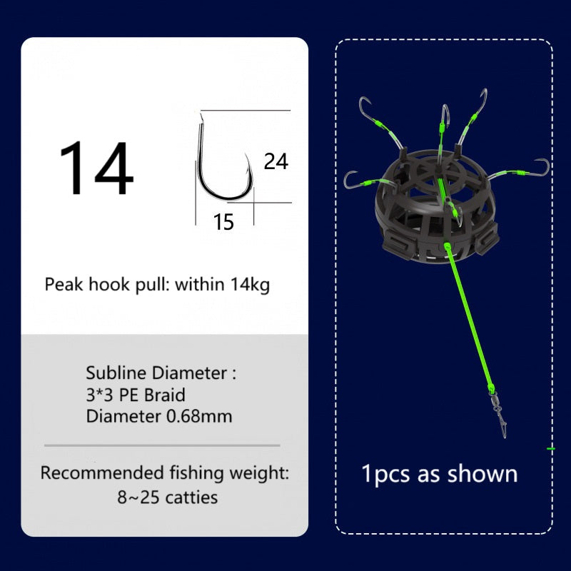 Fishing Bait Cage 6 Hook Carbon Steel Line Group Feeder Sinker Square Bait Shape 1pcs